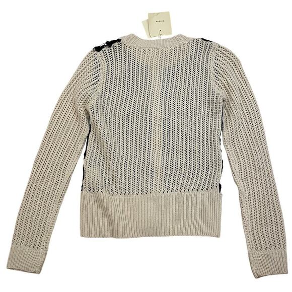 A’reve NWT Lace Overlay Cardigan | Cream Knit w/ Black Crochet Lace, Size Small - Picture 2 of 10